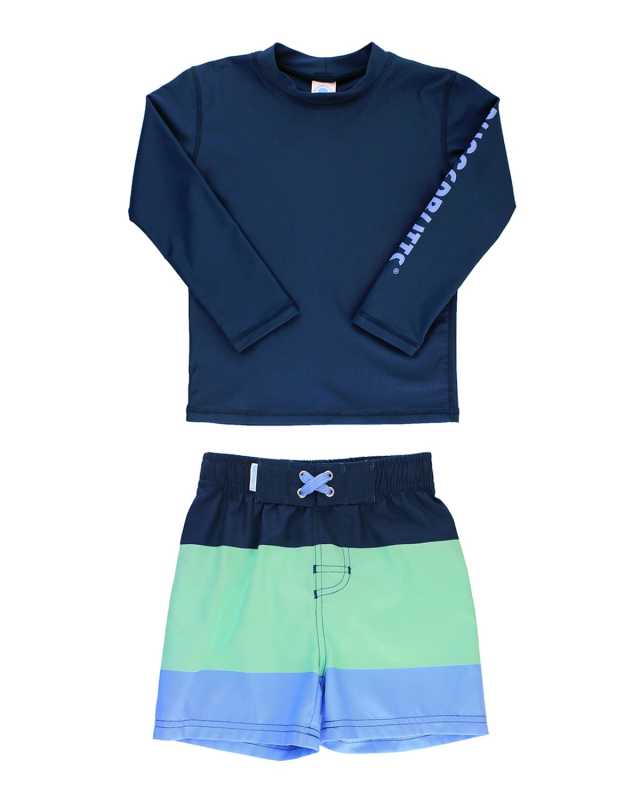 Boy's Rash Guard w/ Colorblock Swim Trunks, Size 3-24